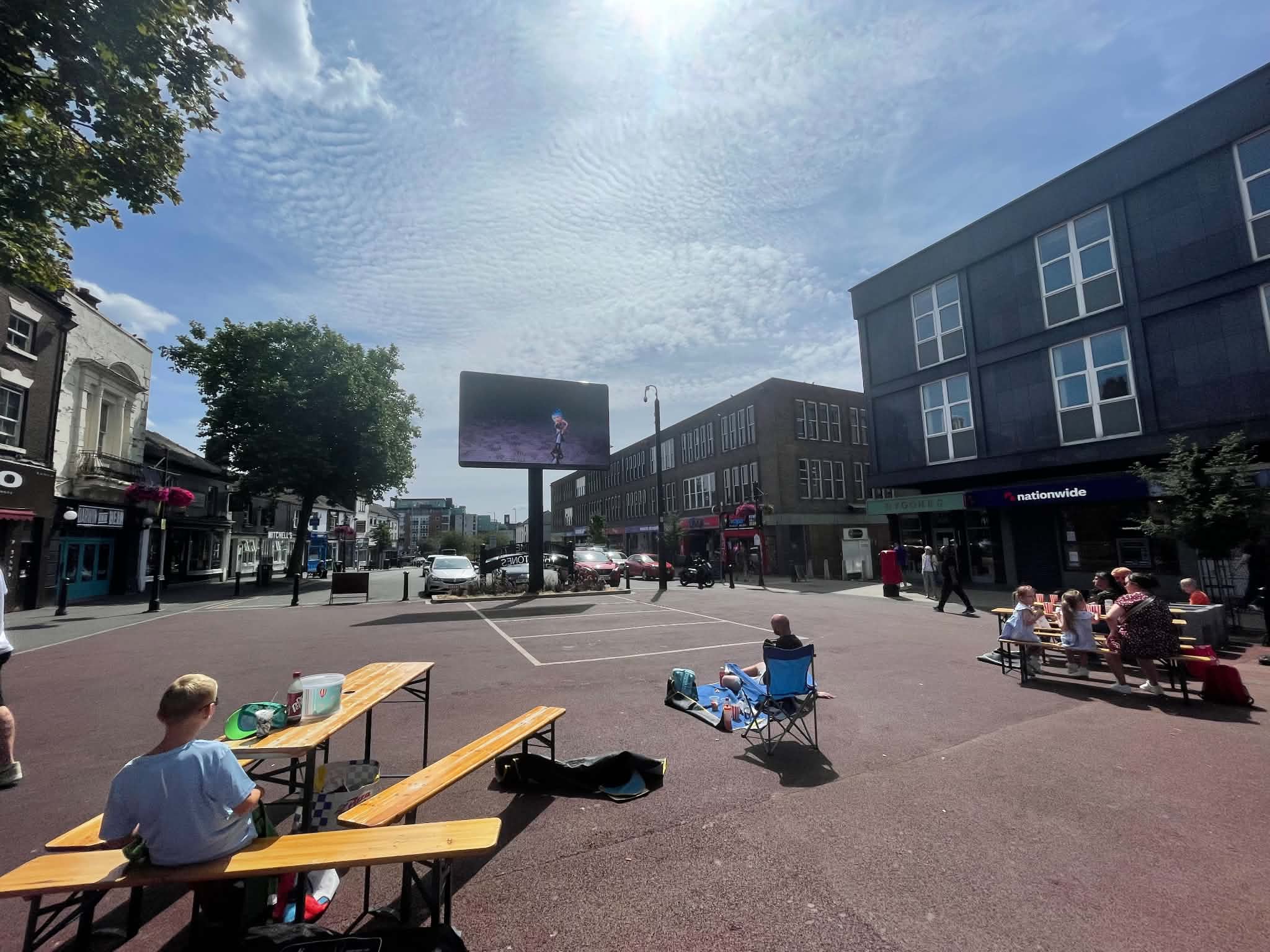 Wide shot of the screen at Newcastle